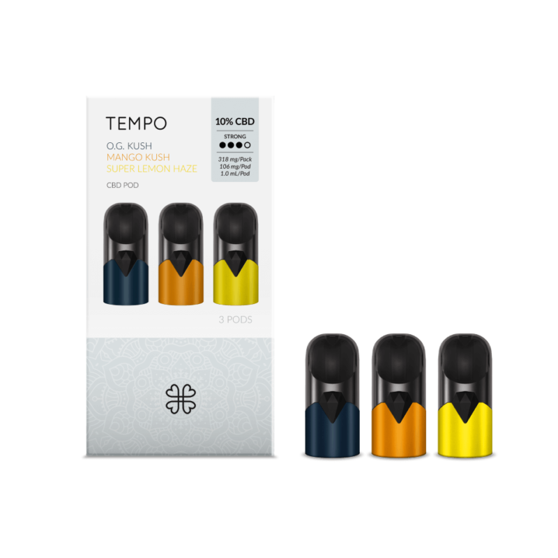 Recharge Tempo - OG Kush - Mango Kush - Super Lemon Haze - 10% - Harmony - Packaging